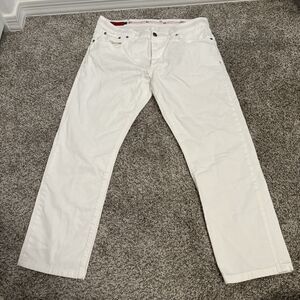 Isaia Napoli White Cotton Blend Men’s Denim Jeans Size 52R Inseam 27 Italy Made